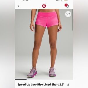 Lululemon Low Rise Speed Up Short 2.5” in Sonic Pink